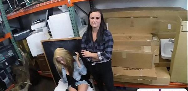  Couple lesbians pounded by pawn keeper in storage room